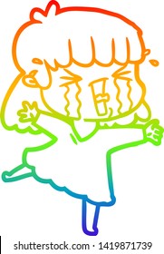 rainbow gradient line drawing of a cartoon woman in tears