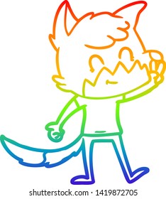 dibujo de una línea de degradado de arco iris de un zorro amigable de dibujos animados