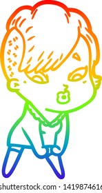 rainbow gradient line drawing of a cartoon surprised girl