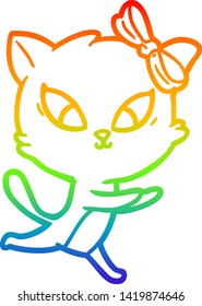 rainbow gradient line drawing of a cartoon cat