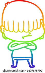 dibujo de una línea de gradiente de arco iris de un niño de dibujos animados con el pelo desordenado