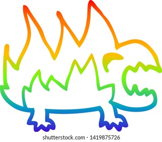rainbow gradient line drawing of a cartoon fire demon