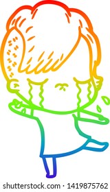 Regenbogen-Farbverlauf-Zeichnung eines Cartoon weinenden Mädchens