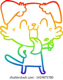 dibujo de una línea de degradado de arco iris de un perro jadeante de dibujos animados