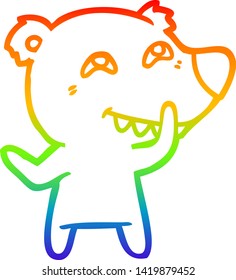 rainbow gradient line drawing of a cartoon bear showing teeth