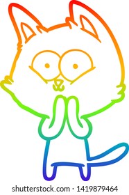 dibujo de una línea de gradiente de arco iris de un gato de dibujos animados