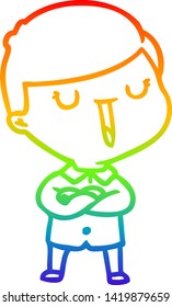 dibujo de una línea de gradiente de arco iris de un niño feliz con dibujos animados
