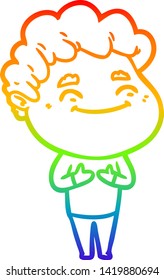 dibujo de una línea de gradiente de arco iris de un hombre amigo de la caricatura