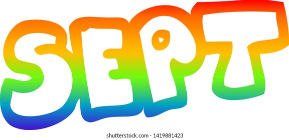 rainbow gradient line drawing of a cartoon month of september