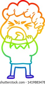 dibujo de una línea de gradiente de arco iris de un hombre furioso de caricatura