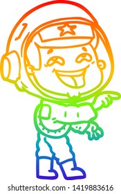 dibujo de una línea de gradiente de arcoiris de un astronauta caricaturista