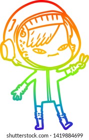 rainbow gradient line drawing of a cartoon astronaut woman