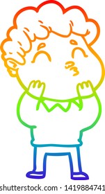rainbow gradient line drawing of a cartoon man pouting