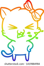 dibujo de una línea de gradiente de arco iris de un gato de dibujos animados