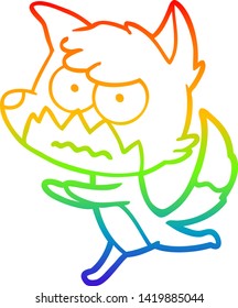 rainbow gradient line drawing of a cartoon annoyed fox