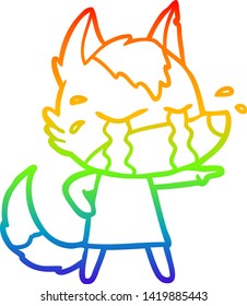 rainbow gradient line drawing of a cartoon crying wolf
