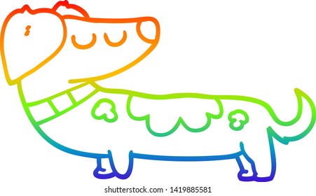 dibujo de línea de gradiente de arco iris de un perro caricaturista