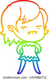 rainbow gradient line drawing of a cartoon undead vampire girl