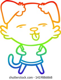 rainbow gradient line drawing of a cartoon dog sticking out tongue