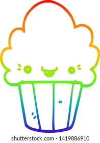 dibujo de la línea de gradiente del arco iris de un quequito de caricatura con cara
