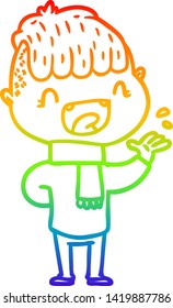 rainbow gradient line drawing of a cartoon happy boy laughing