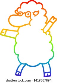 rainbow gradient line drawing of a cartoon sheep standing upright