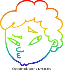 rainbow gradient line drawing of a cartoon suspicious man