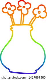 desenho de linha de gradiente do arco-íris de um vaso de desenho animado com flores
