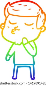 rainbow gradient line drawing of a cartoon model guy pouting