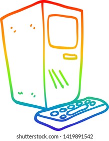 rainbow gradient line drawing of a cartoon office computer