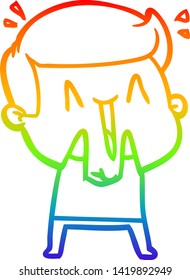 dibujo de una línea de gradiente de arco iris de un hombre emocionado por la caricatura
