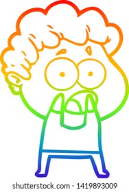 rainbow gradient line drawing of a cartoon man gasping in surprise
