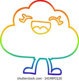 rainbow gradient line drawing of a cartoon happy grey cloud