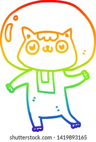 rainbow gradient line drawing of a cartoon space cat