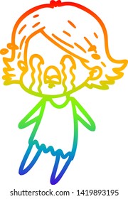 rainbow gradient line drawing of a cartoon woman crying