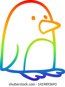 rainbow gradient line drawing of a cartoon small penguin