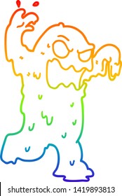 rainbow gradient line drawing of a cartoon slime monster