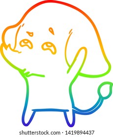 dibujo de una línea de gradiente de arco iris de un elefante de dibujos animados recordando