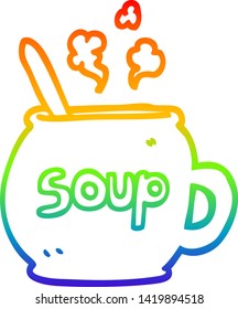 rainbow gradient line drawing of a cartoon cup of soup