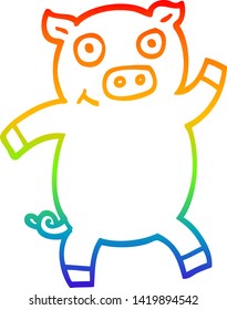 Regenbogengradientenzeichnung eines Cartoon-Tanzschweins