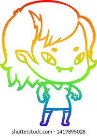 rainbow gradient line drawing of a cartoon friendly vampire girl