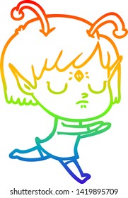 rainbow gradient line drawing of a cartoon alien girl