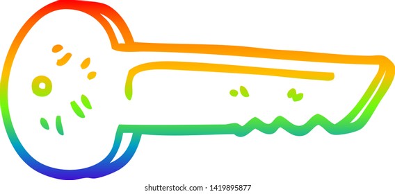 rainbow gradient line drawing of a cartoon metal key