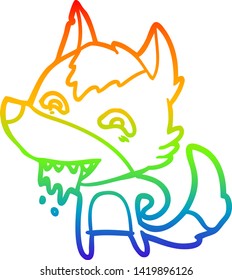 Regenbogen-Farbverlauf-Zeichnung eines Cartoon-hungrigen Wolfs