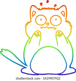 rainbow gradient line drawing of a cartoon worried cat