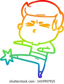 rainbow gradient line drawing of a cartoon man sweating