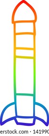 dibujo de una línea de gradiente de arco iris de un cohete alto de dibujos animados