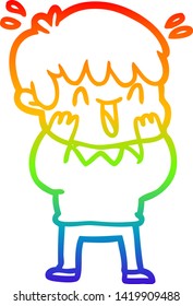 rainbow gradient line drawing of a cartoon laughing boy