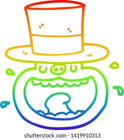 Regenbogengradientenzeichnung eines Cartoon-Schweins mit Oberhut
