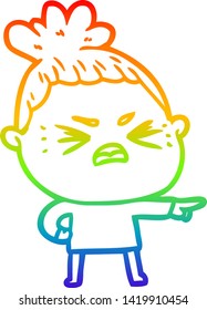 rainbow gradient line drawing of a cartoon angry woman